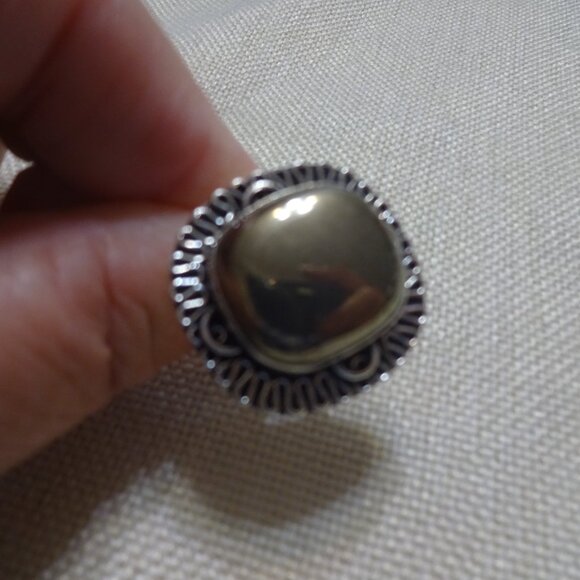 Unique APACHE PYRITE Handmade Sterling 925 Ring Size 9 #673C - Picture 3 of 3